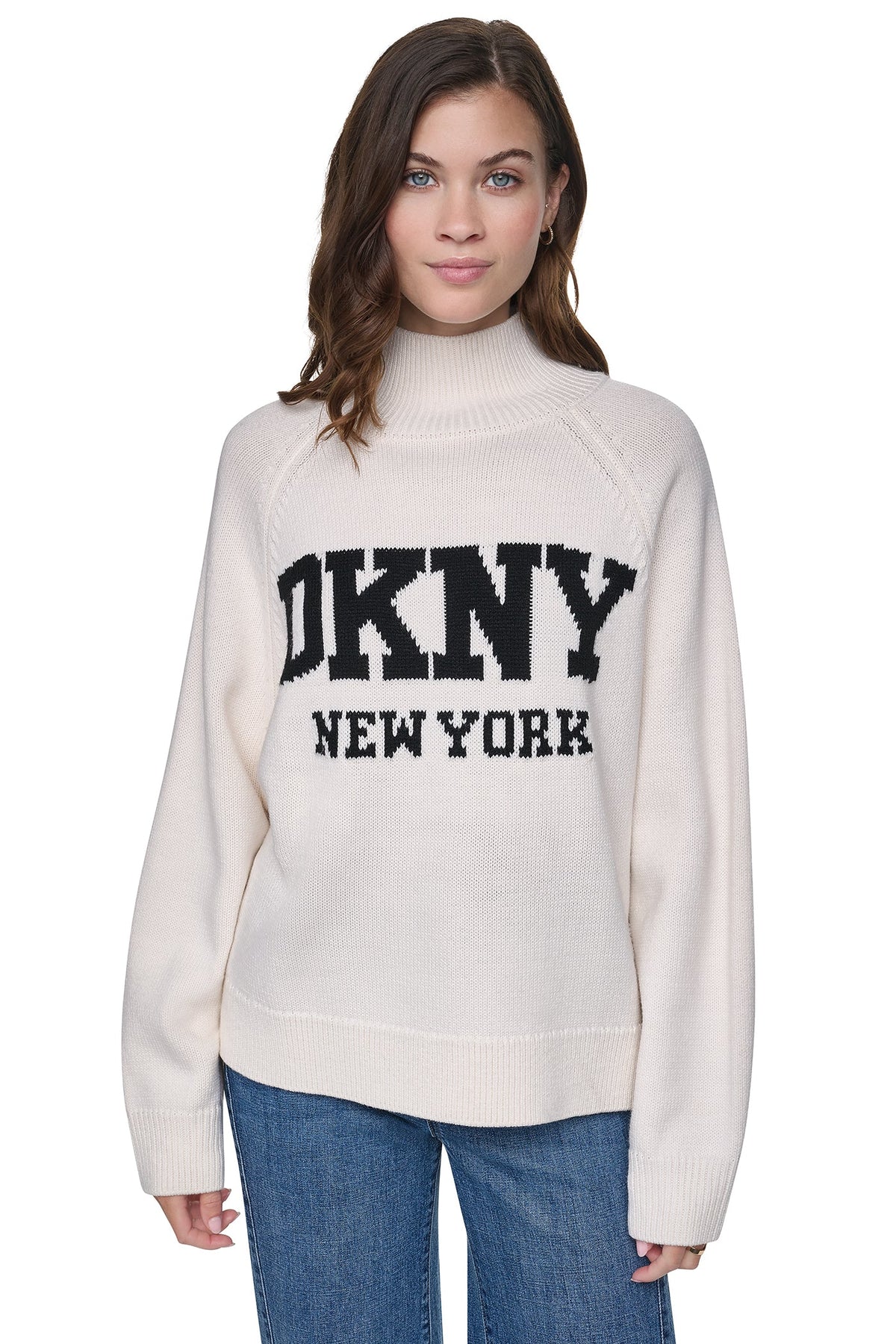 OVERSIZED MOCK NECK LOGO SWEATER