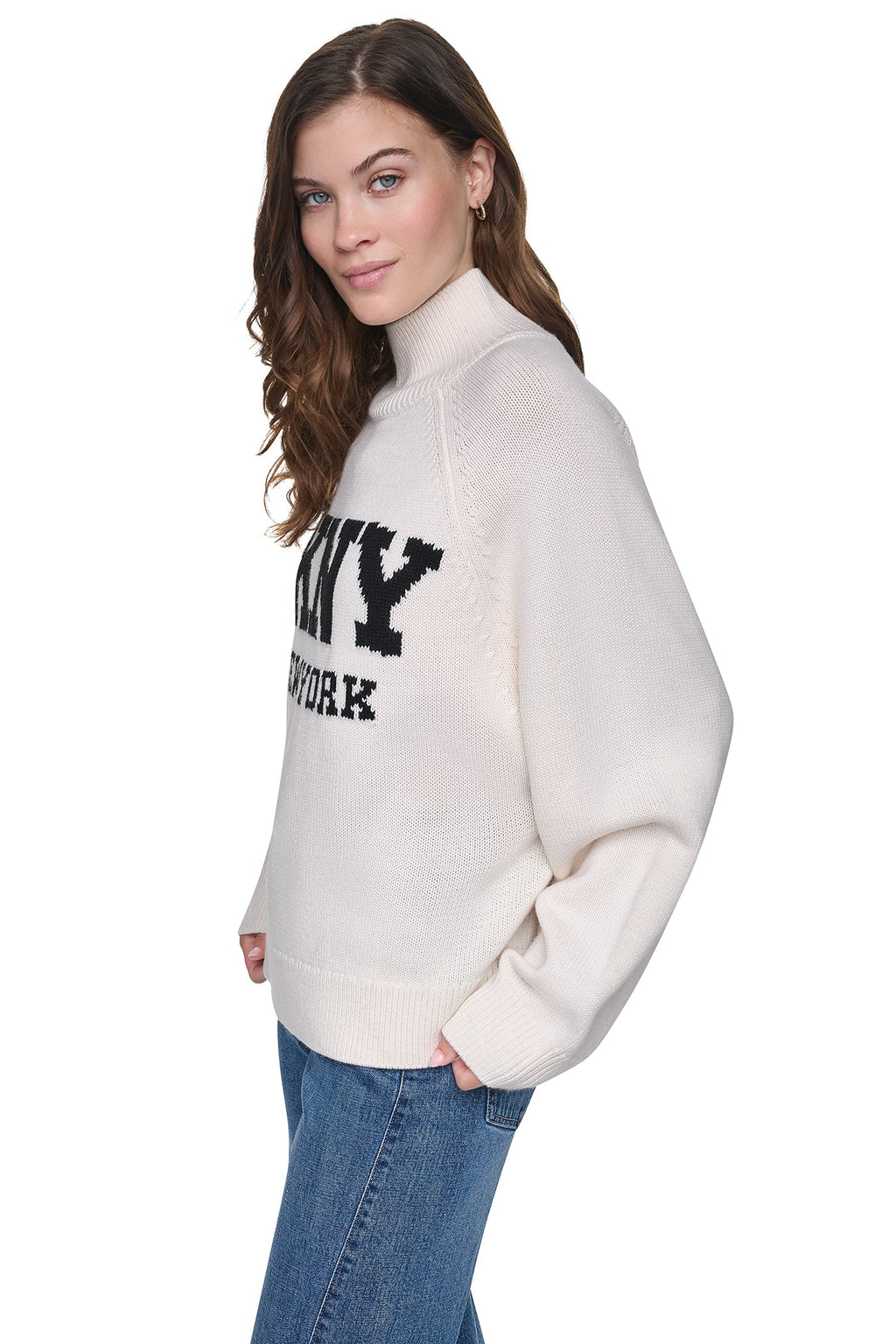 OVERSIZED MOCK NECK LOGO SWEATER