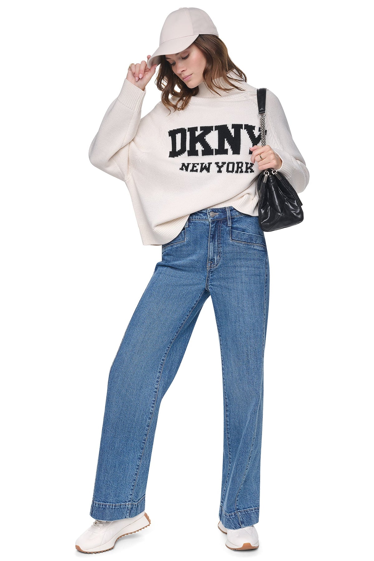 OVERSIZED MOCK NECK LOGO SWEATER
