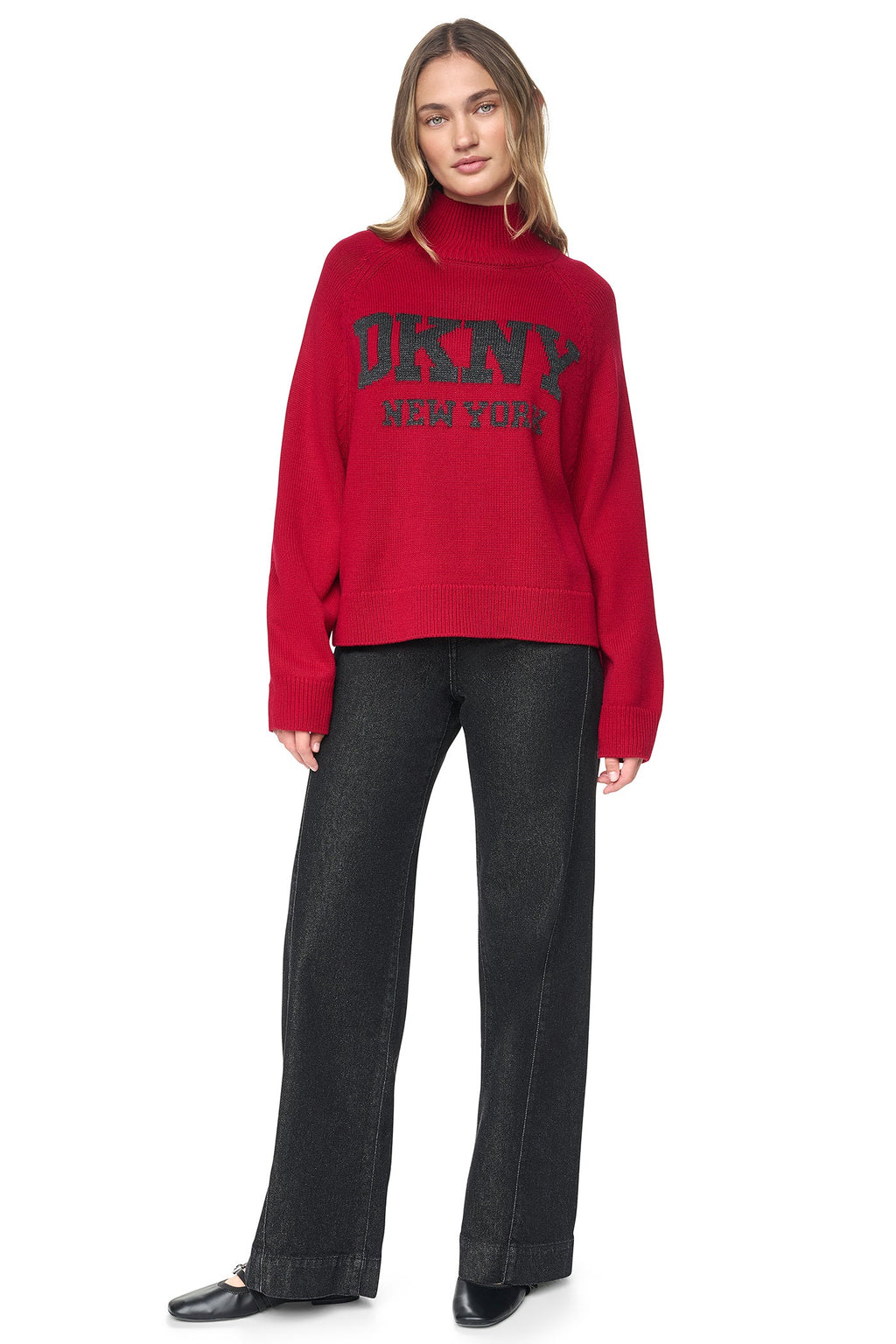 OVERSIZED MOCK NECK LOGO SWEATER