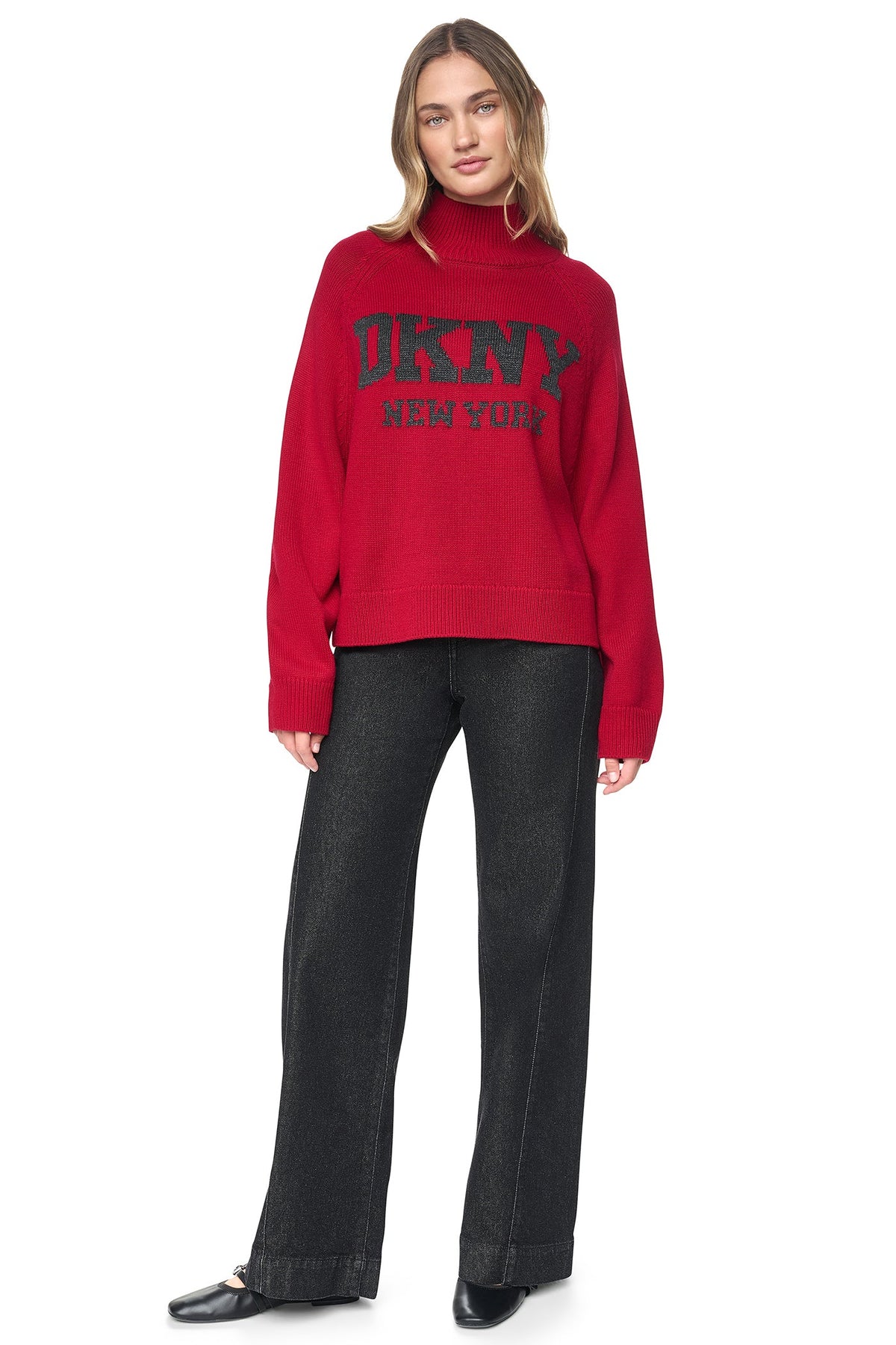 OVERSIZED MOCK NECK LOGO SWEATER