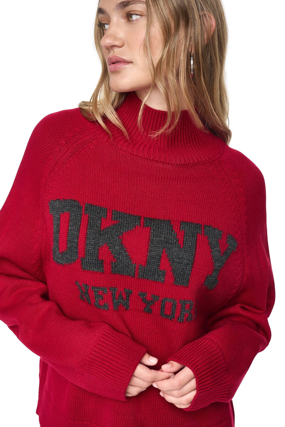 OVERSIZED MOCK NECK LOGO SWEATER