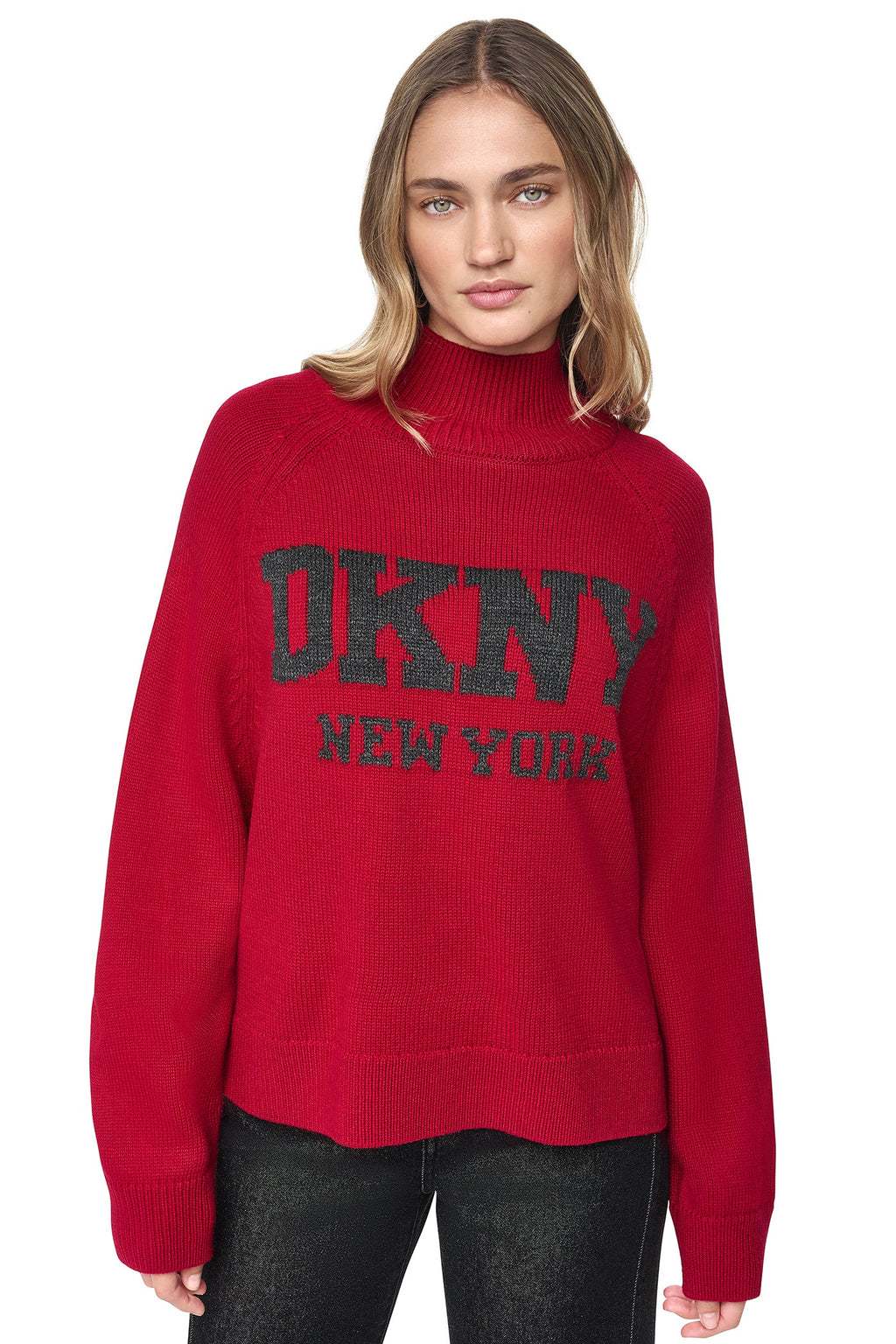 OVERSIZED MOCK NECK LOGO SWEATER