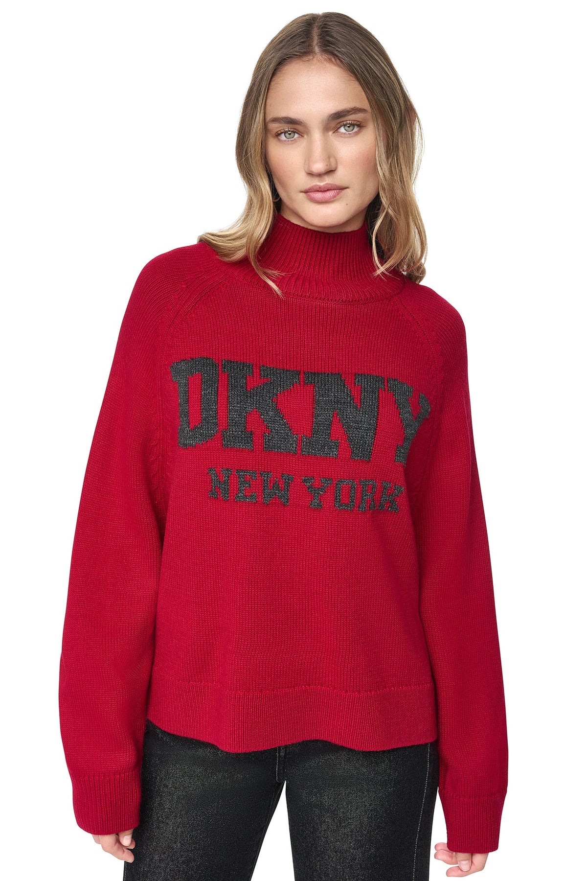 OVERSIZED MOCK NECK LOGO SWEATER