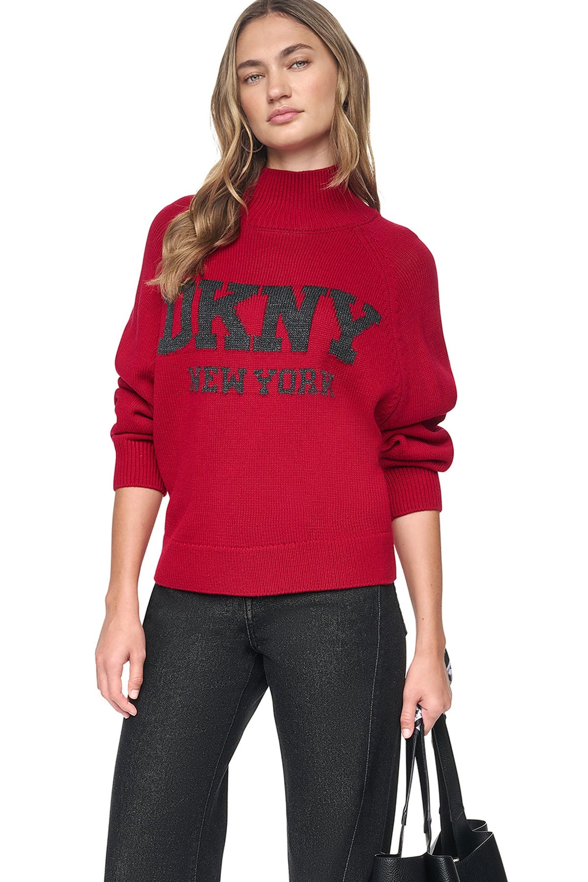 OVERSIZED MOCK NECK LOGO SWEATER