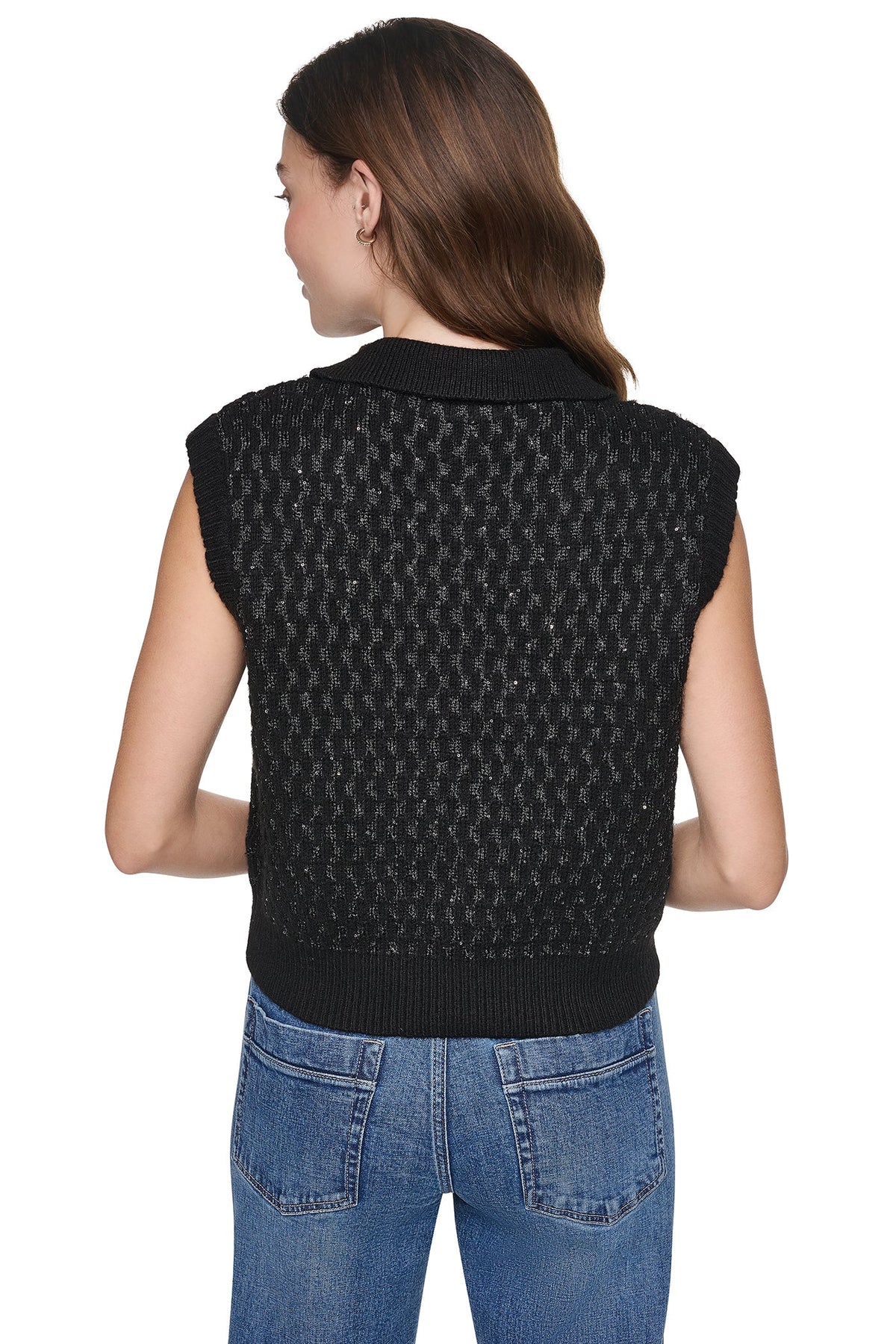 SEQUIN POLO SWEATER VEST