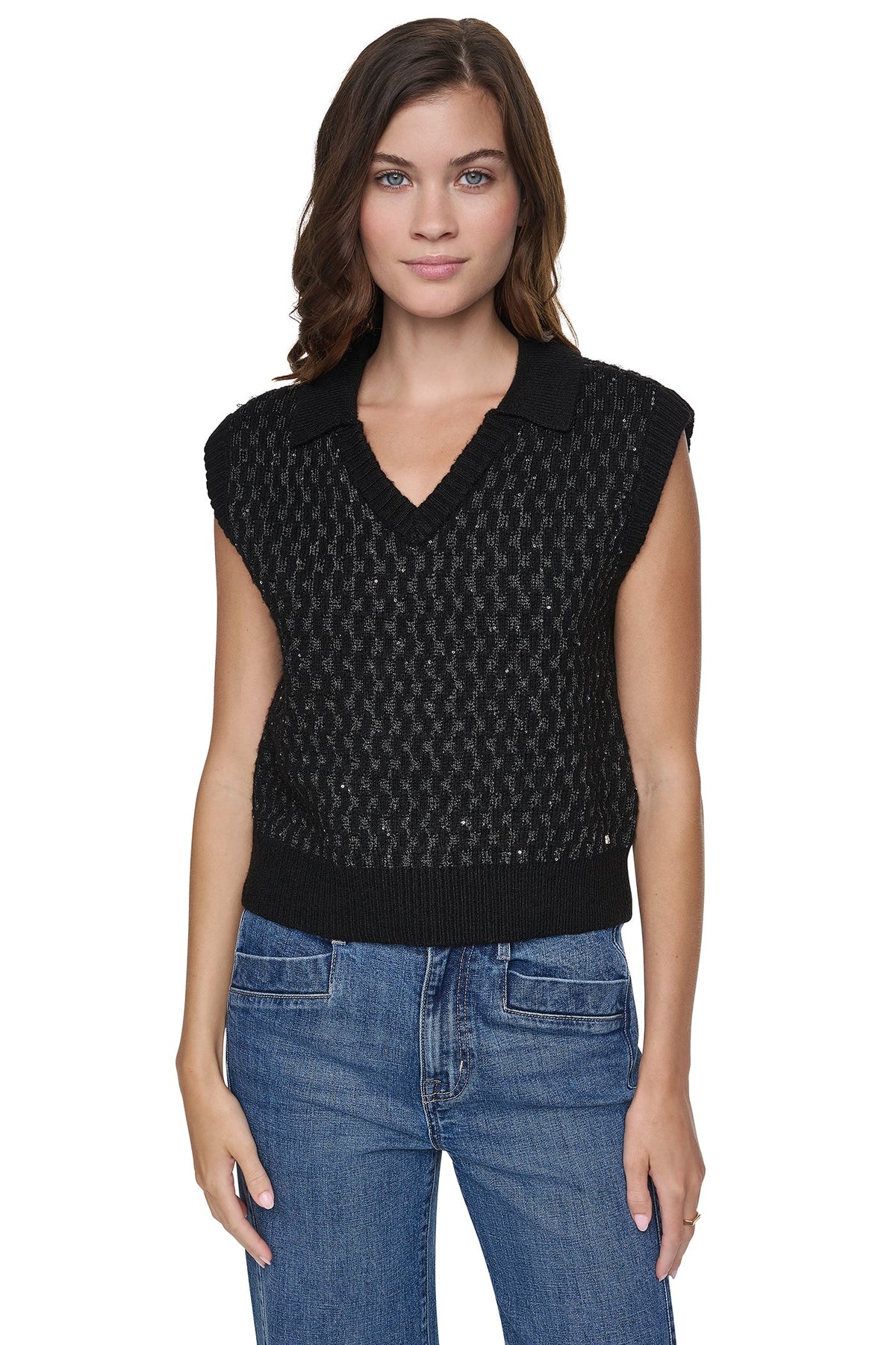 SEQUIN POLO SWEATER VEST