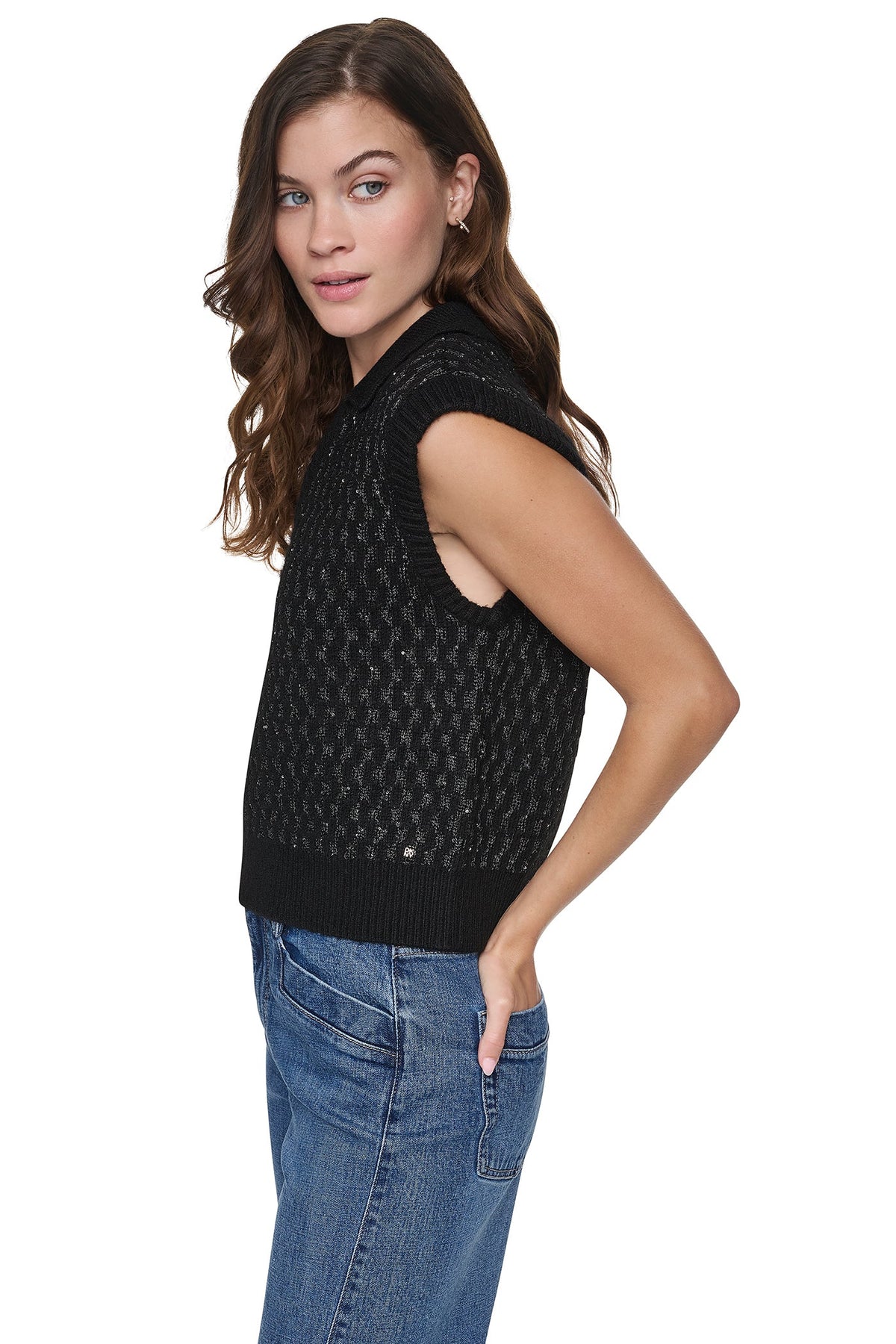 SEQUIN POLO SWEATER VEST