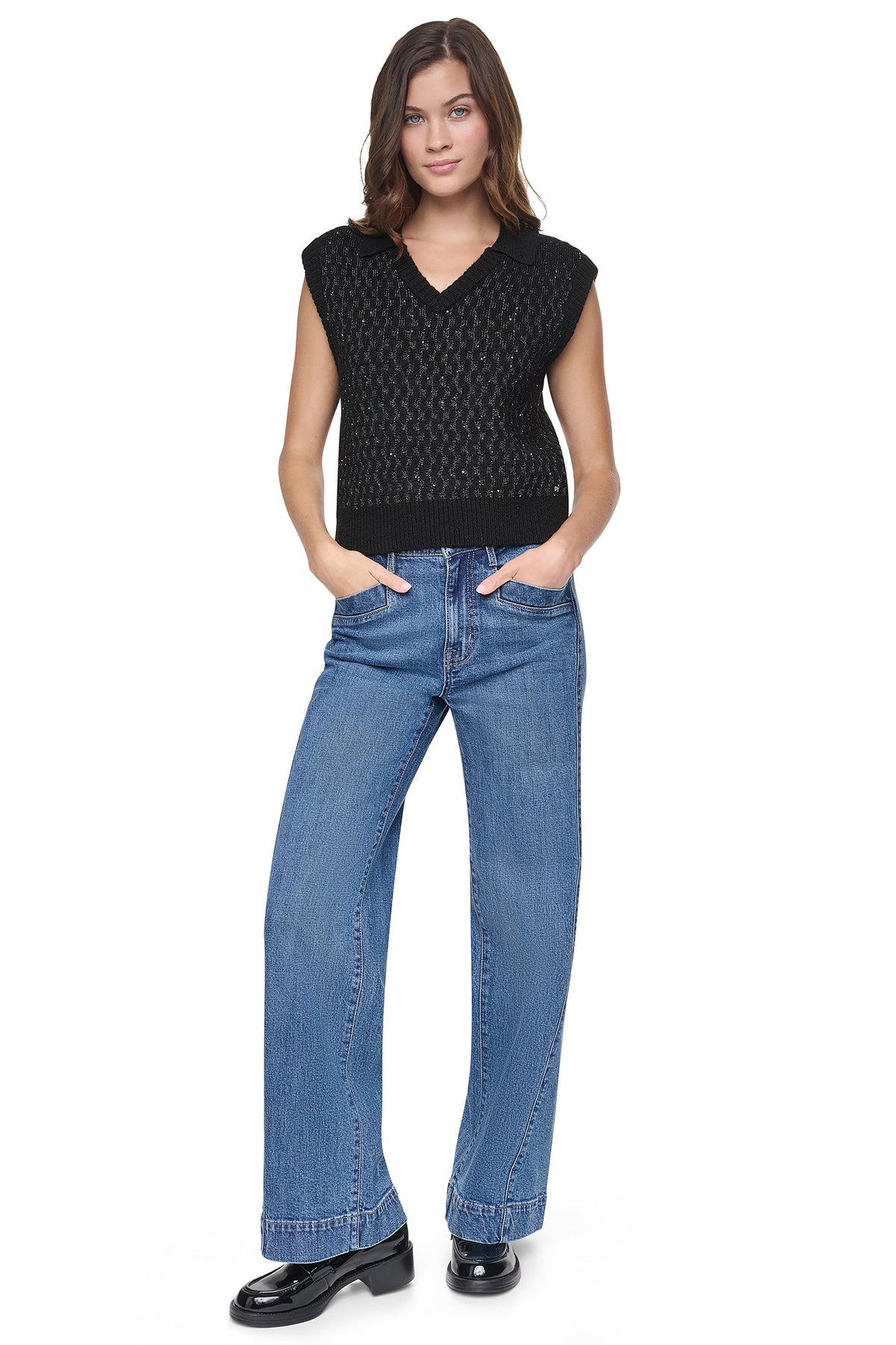 SEQUIN POLO SWEATER VEST