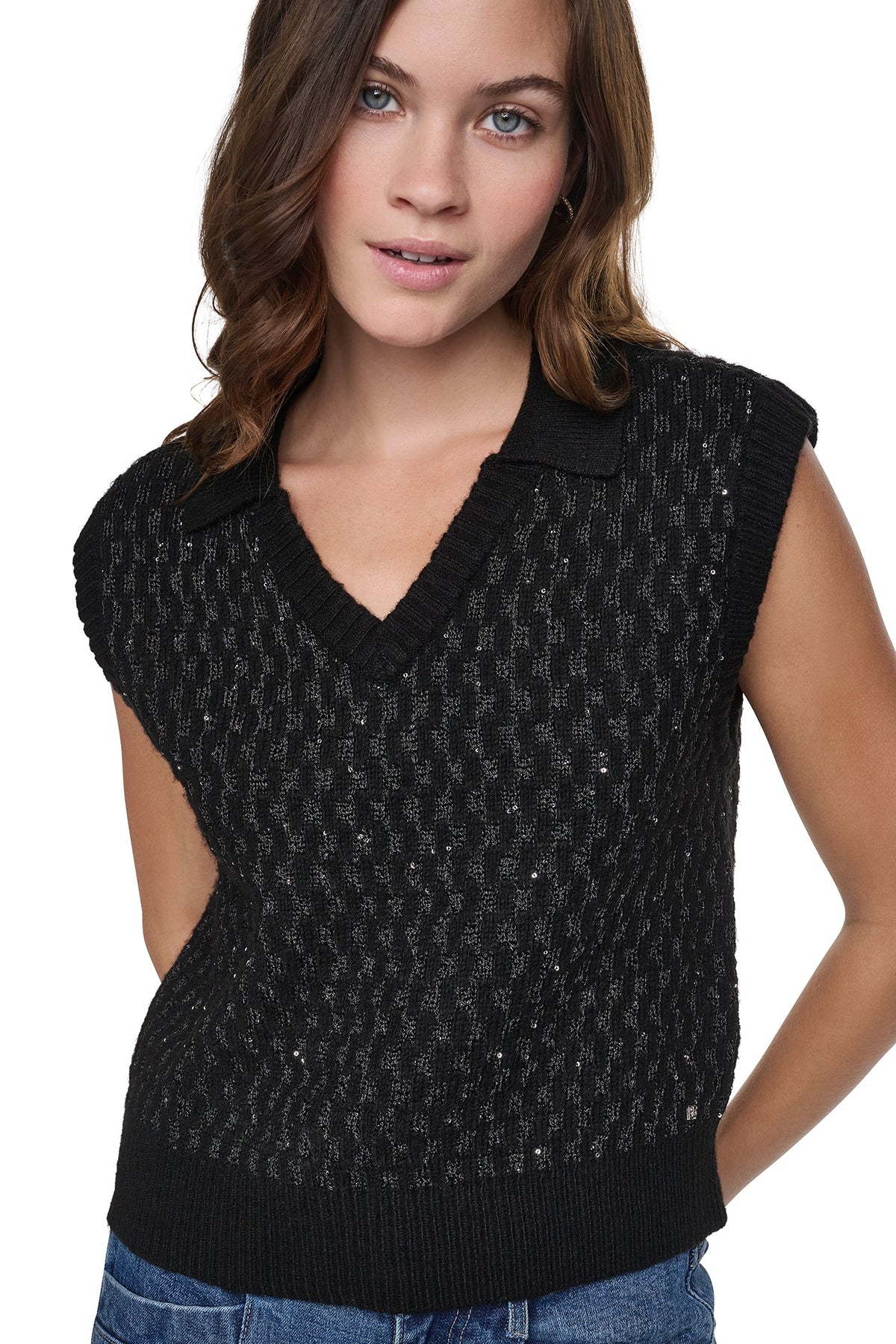 SEQUIN POLO SWEATER VEST
