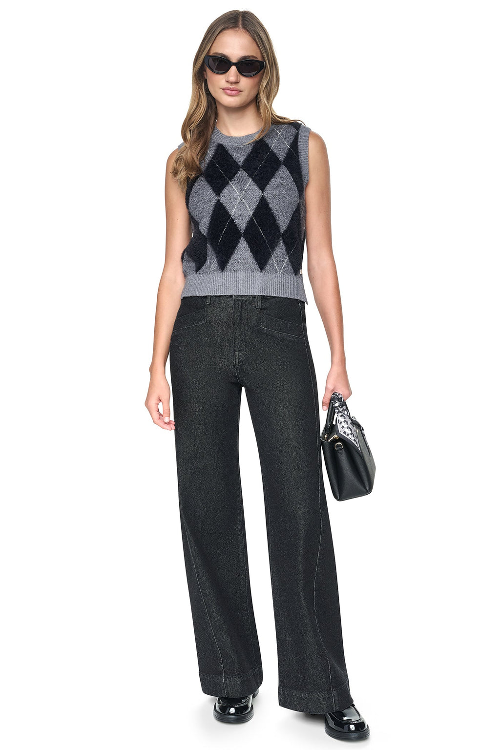 FUZZY ARGYLE SWEATER VEST