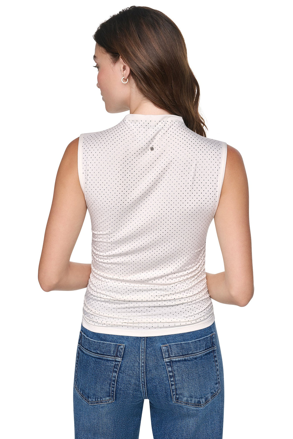 RHINESTONE RUCHED SLEEVELESS TOP