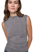 RHINESTONE RUCHED SLEEVELESS TOP