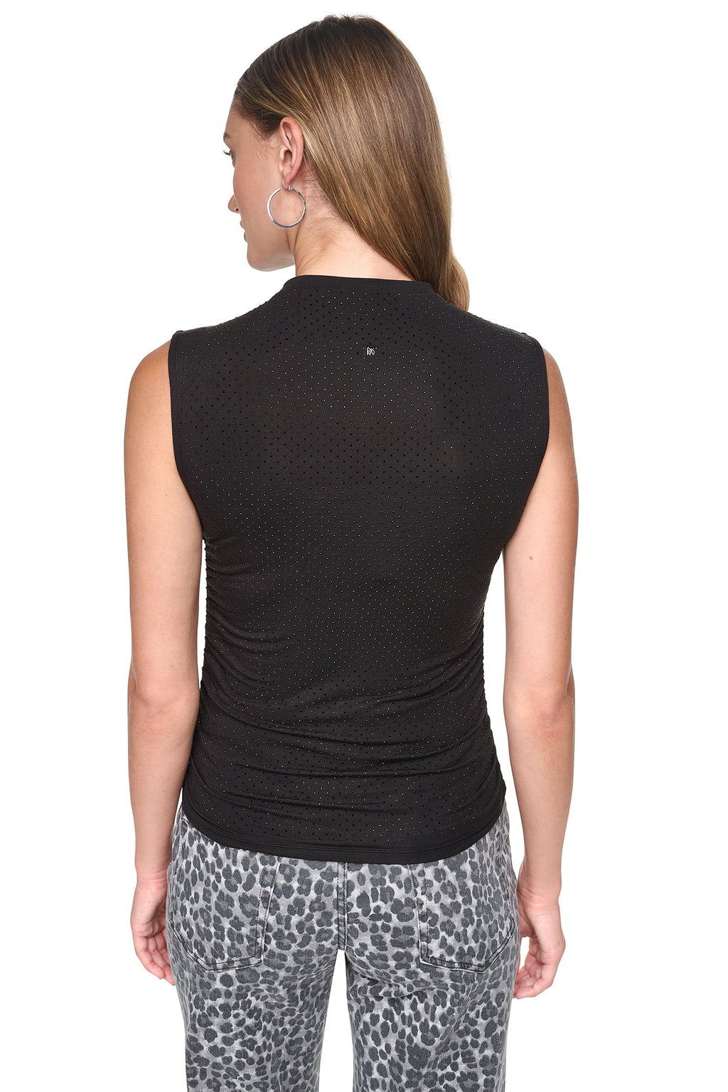 RHINESTONE RUCHED SLEEVELESS TOP