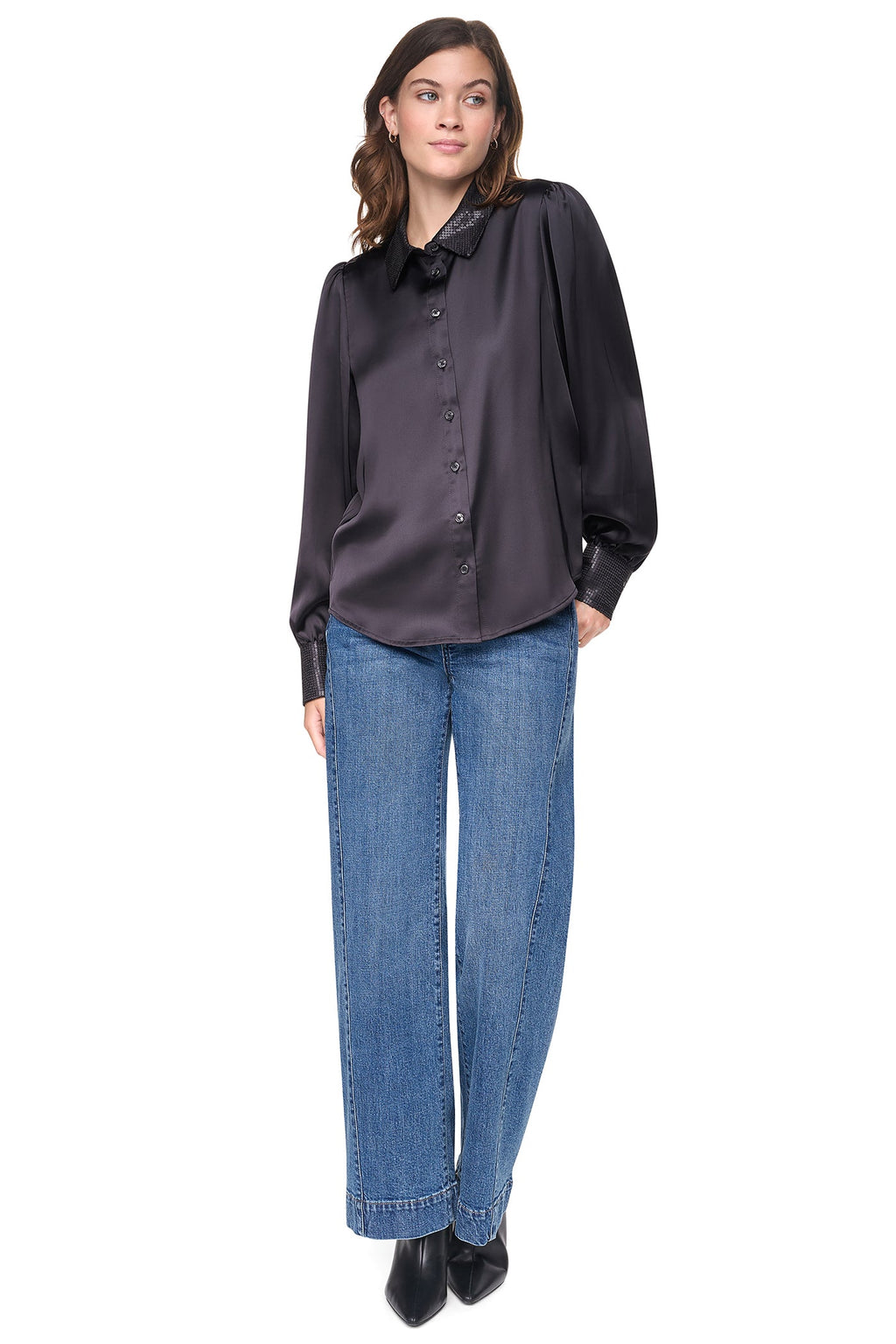 MATTE SATIN PUFF SLEEVE SHIRT