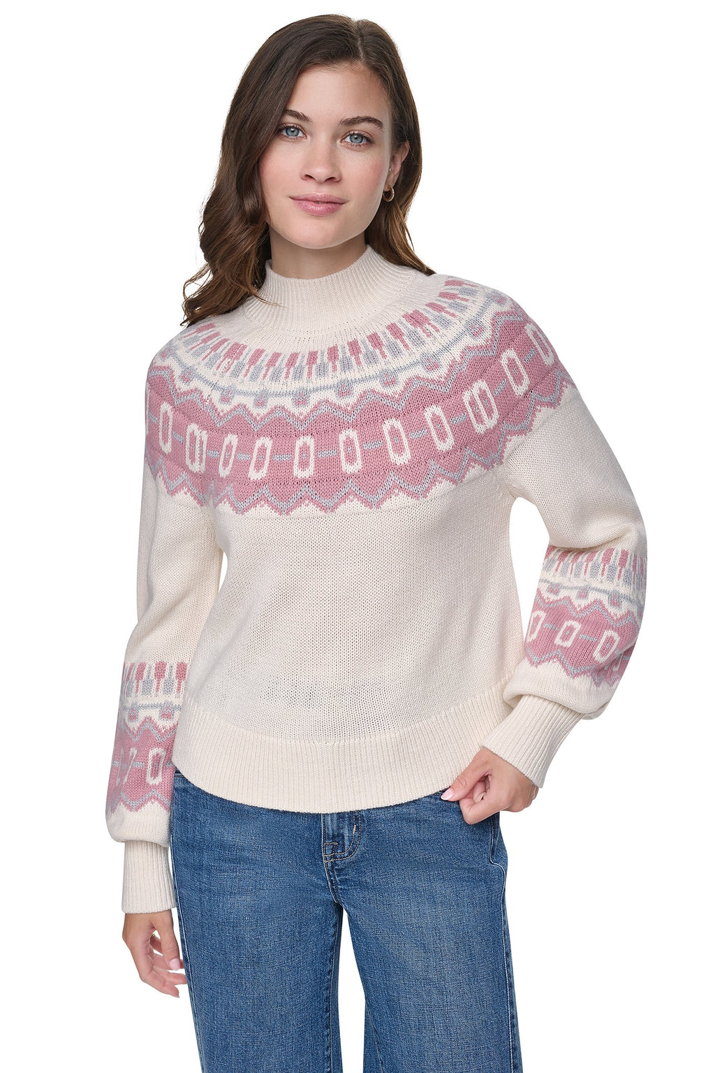 FAIR ISLE MOCK-NECK SWEATER