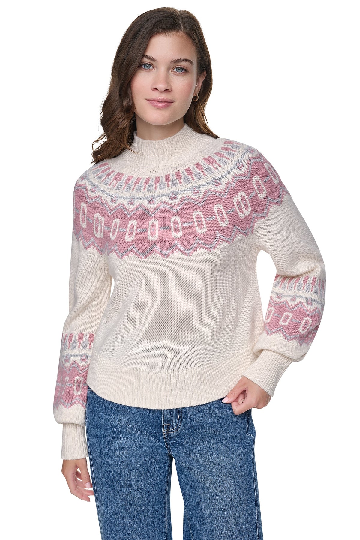 FAIR ISLE MOCK-NECK SWEATER