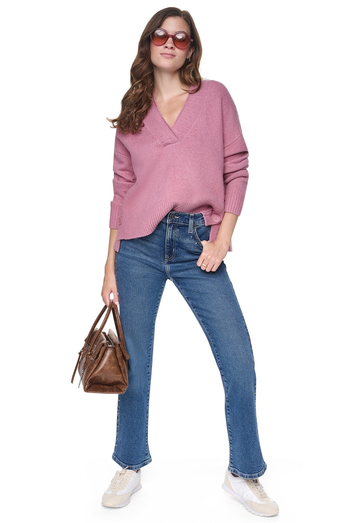 BUTTON DETAIL V-NECK SWEATER