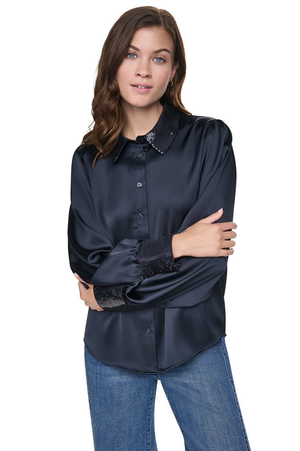 MATTE SATIN PUFF SLEEVE SHIRT
