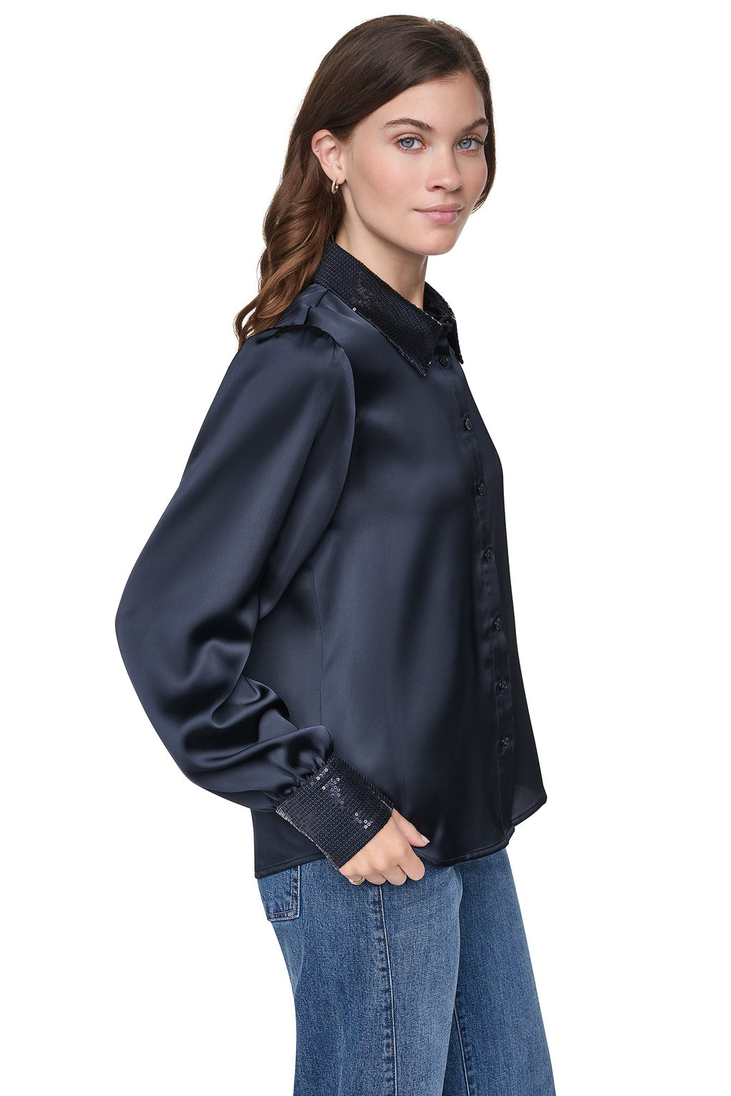 MATTE SATIN PUFF SLEEVE SHIRT