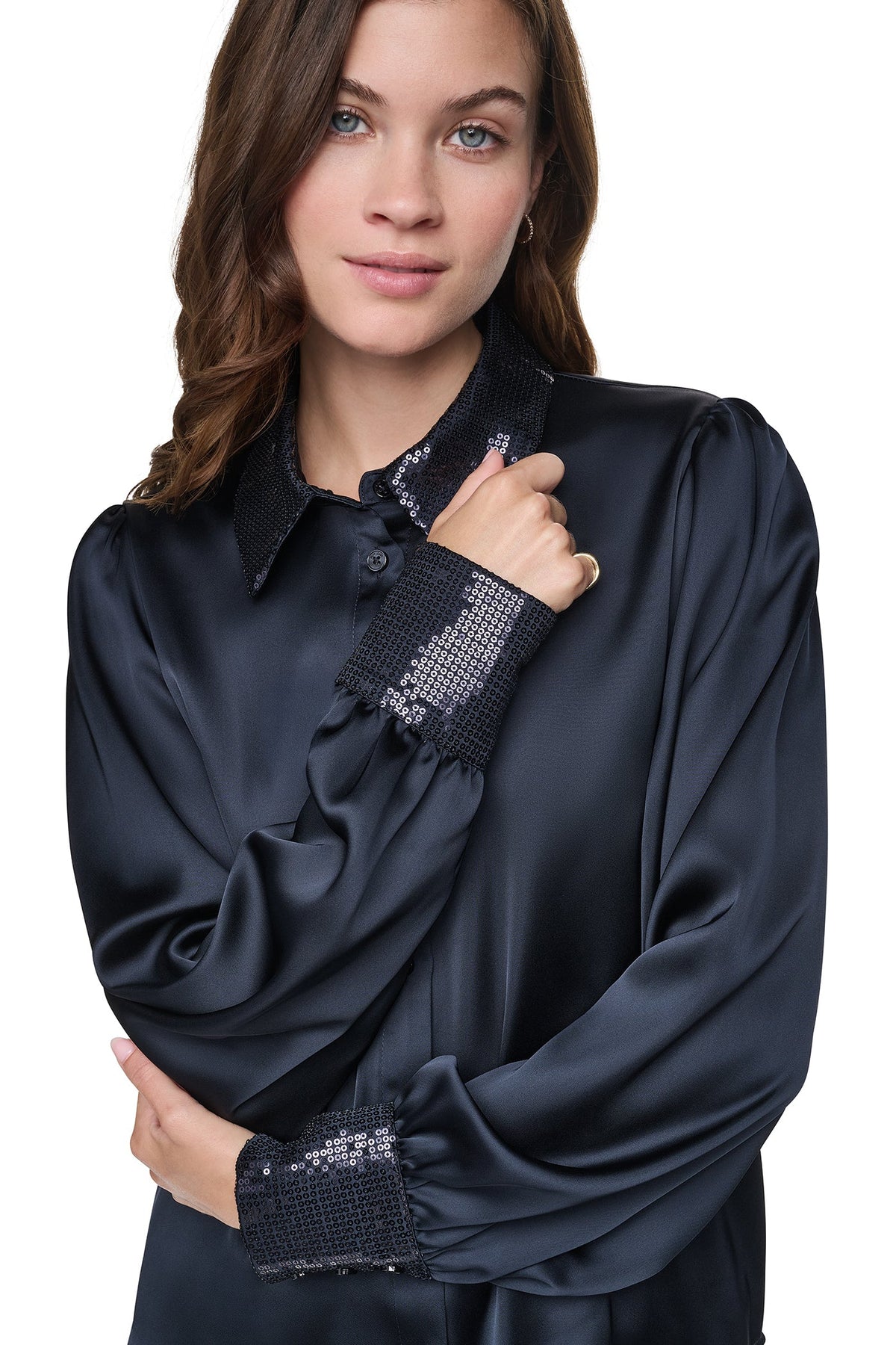 MATTE SATIN PUFF SLEEVE SHIRT