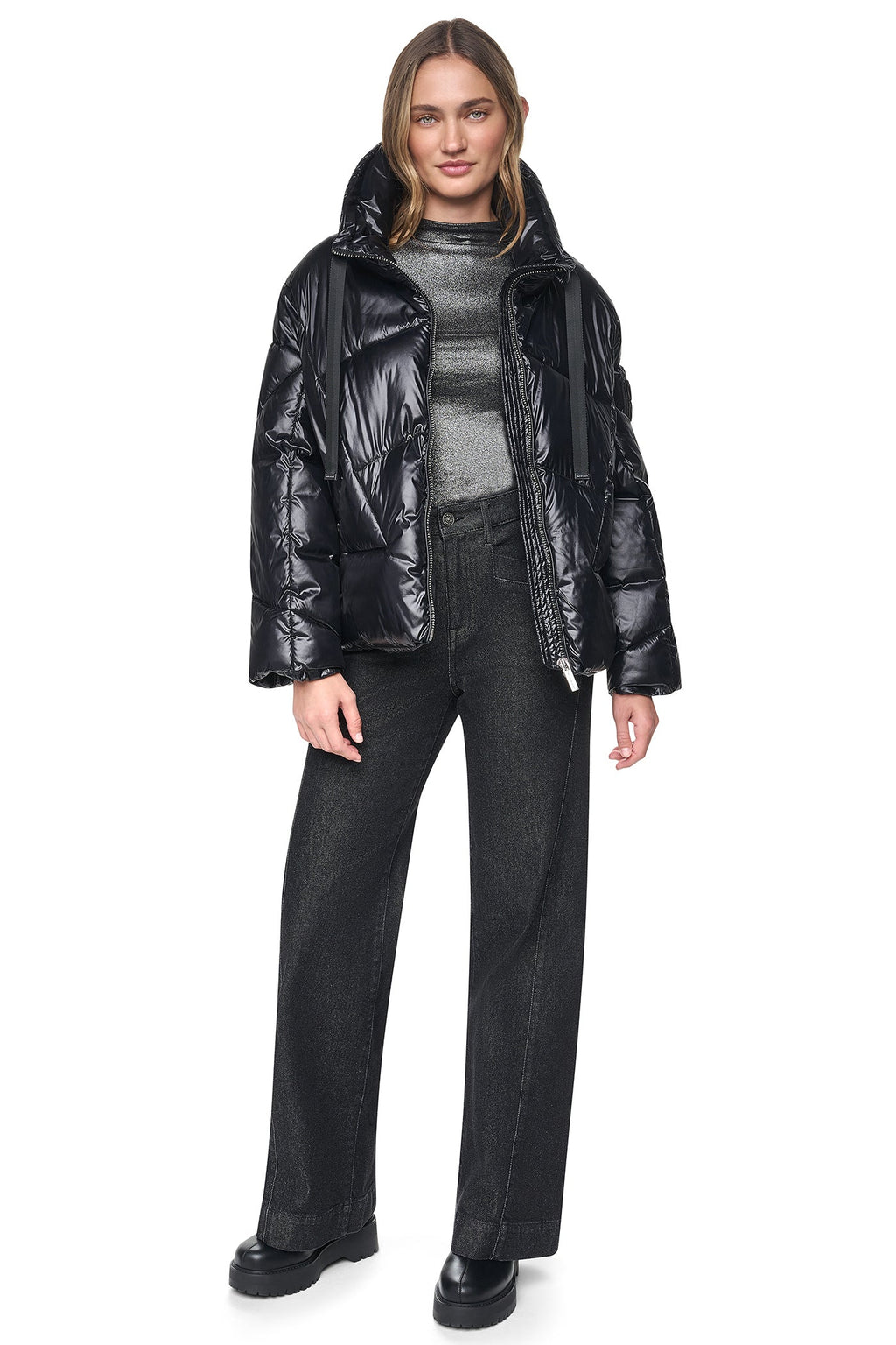 QUILTED MOCK NECK PUFFER JACKET