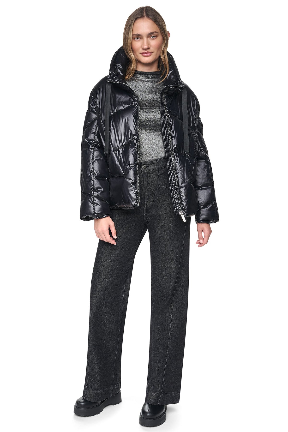 QUILTED MOCK NECK PUFFER JACKET