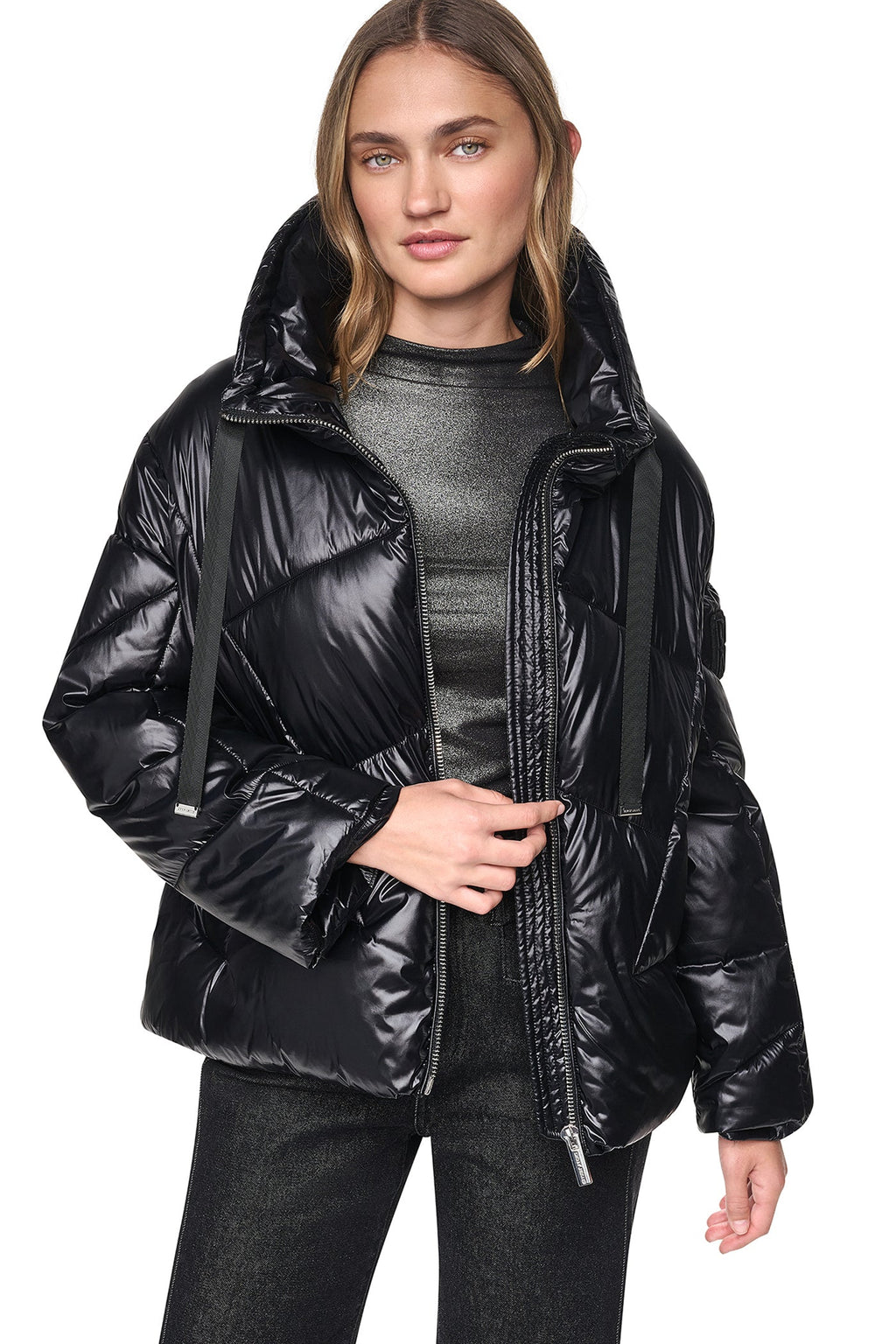 QUILTED MOCK NECK PUFFER JACKET