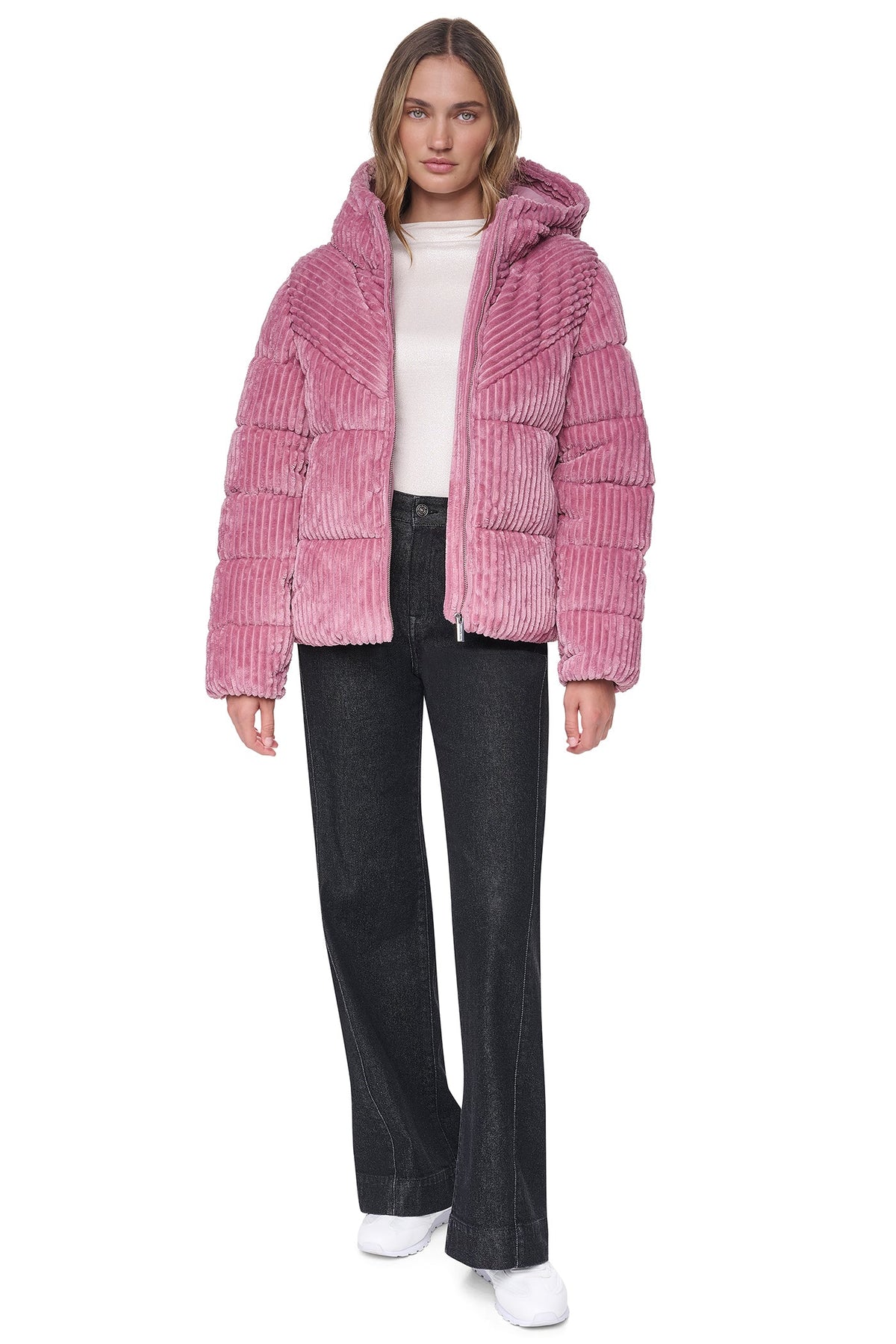 HOODED CORDUROY PUFFER JACKET