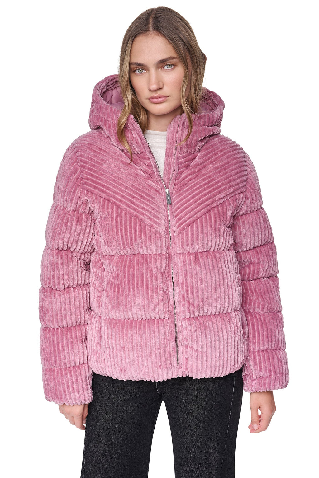 HOODED CORDUROY PUFFER JACKET