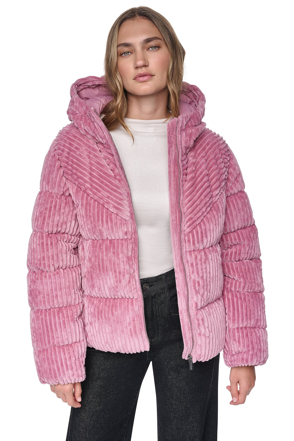HOODED CORDUROY PUFFER JACKET