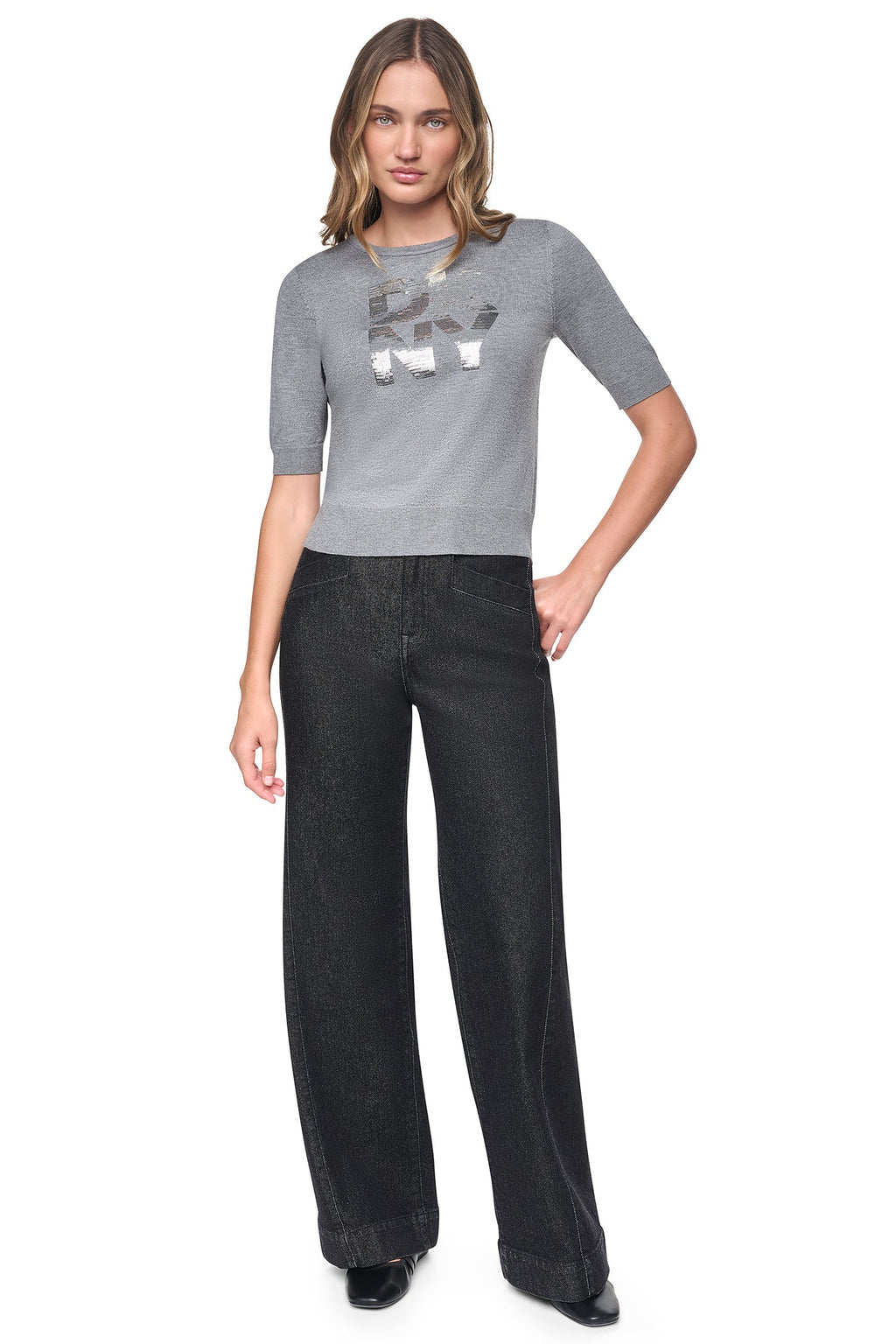ELBOW SLEEVE SEQUIN LOGO SWEATER