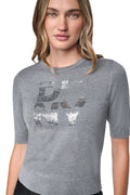 ELBOW SLEEVE SEQUIN LOGO SWEATER