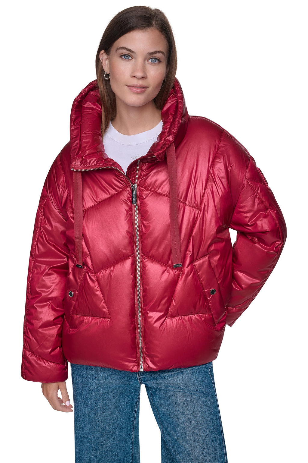 QUILTED MOCK NECK PUFFER JACKET