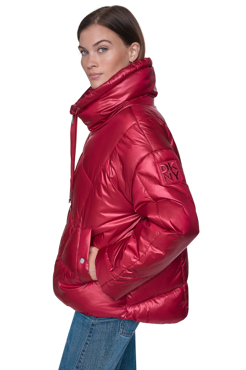 QUILTED MOCK NECK PUFFER JACKET