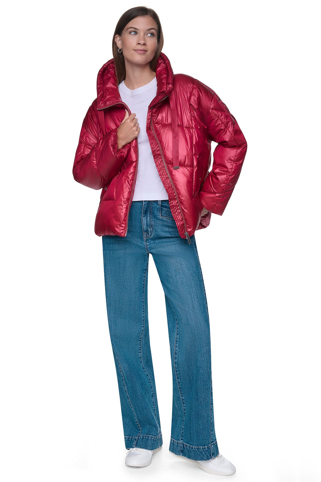 QUILTED MOCK NECK PUFFER JACKET