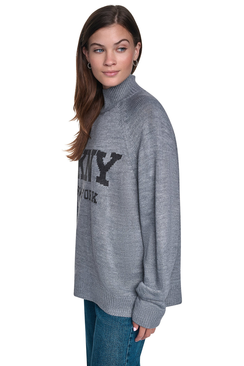 OVERSIZED MOCK NECK LOGO SWEATER
