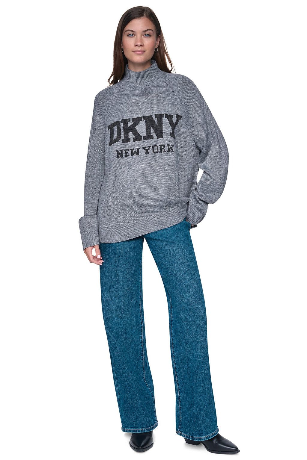 OVERSIZED MOCK NECK LOGO SWEATER