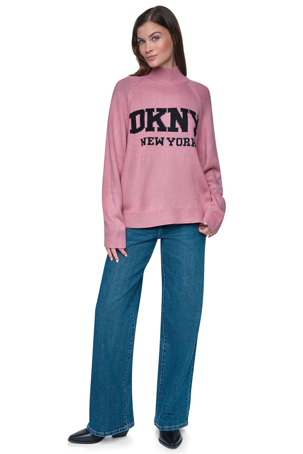 OVERSIZED MOCK NECK LOGO SWEATER