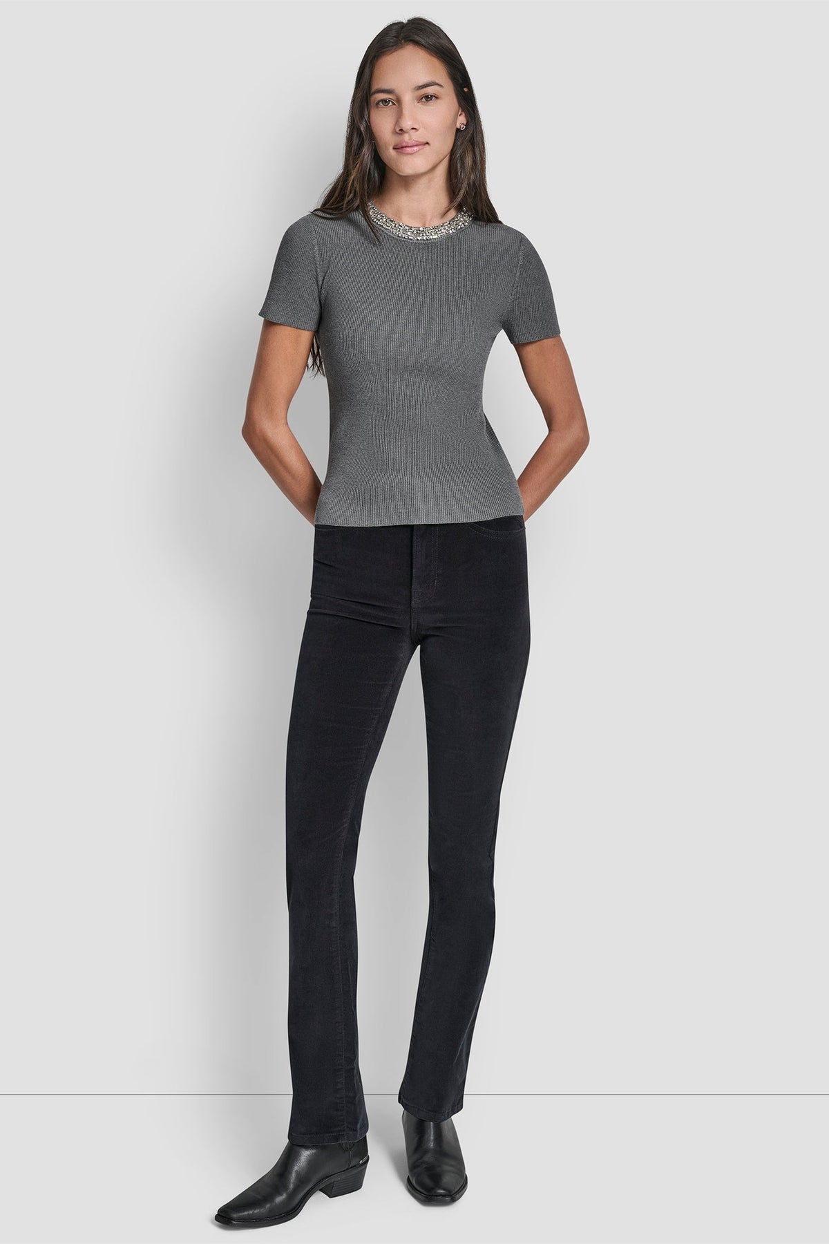 RHINESTONE NECK SWEATER