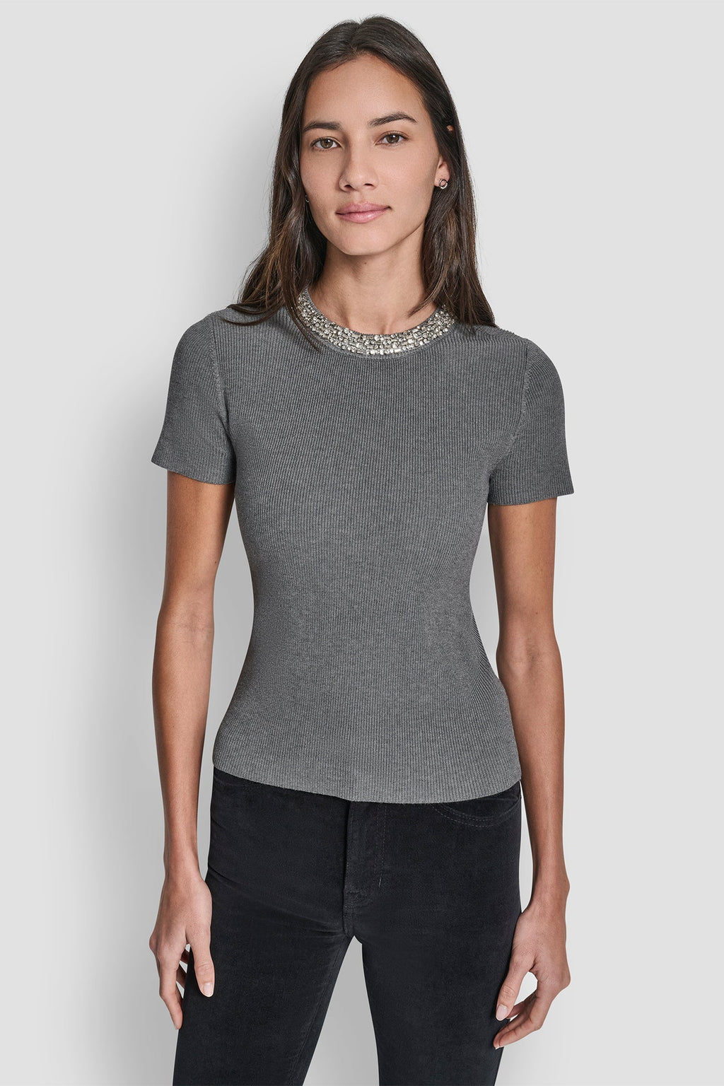 RHINESTONE NECK SWEATER