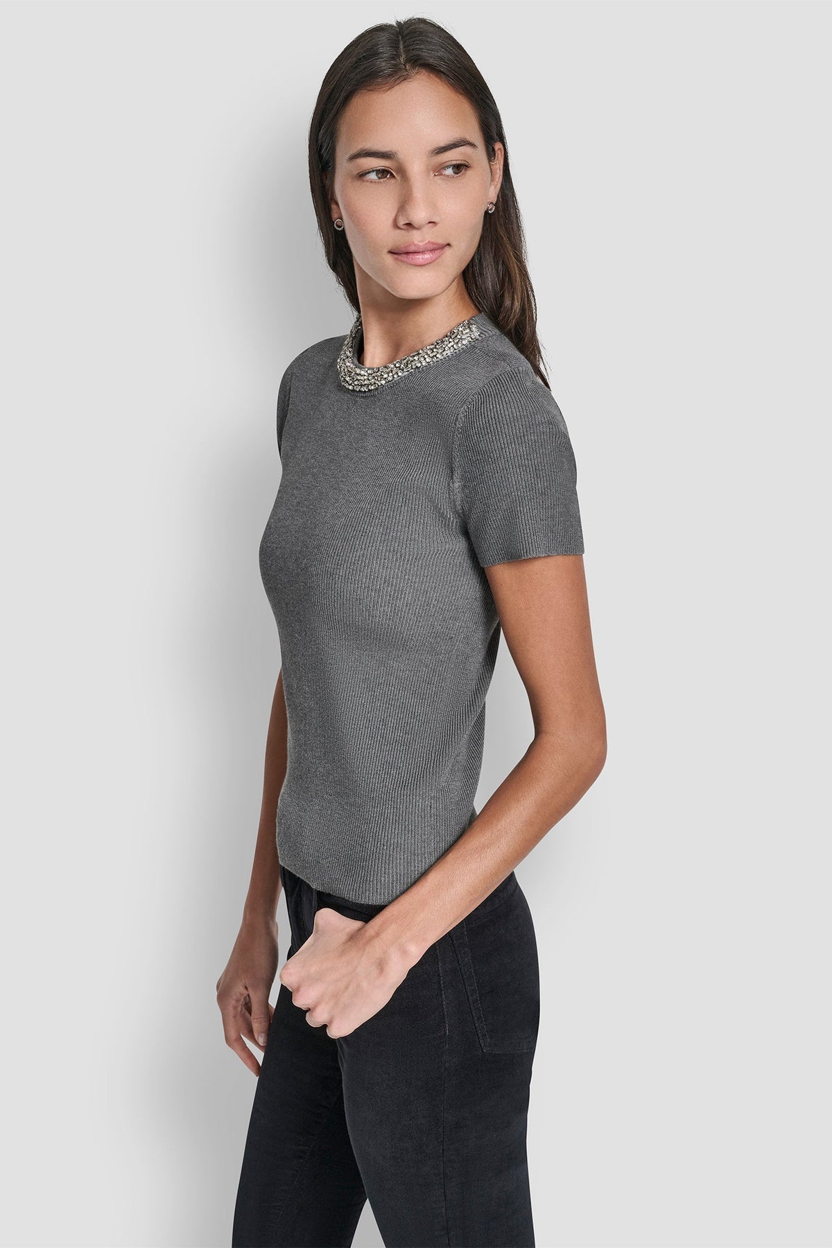 RHINESTONE NECK SWEATER