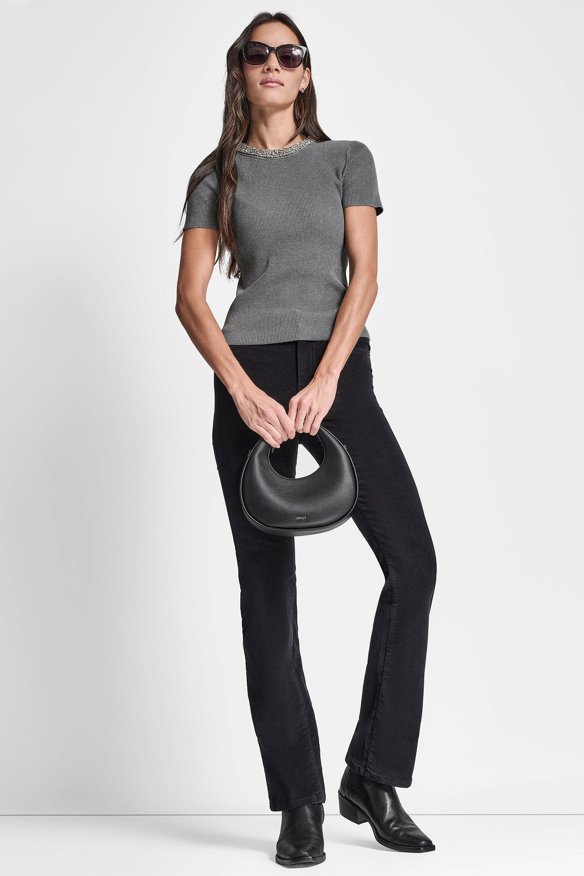 RHINESTONE NECK SWEATER