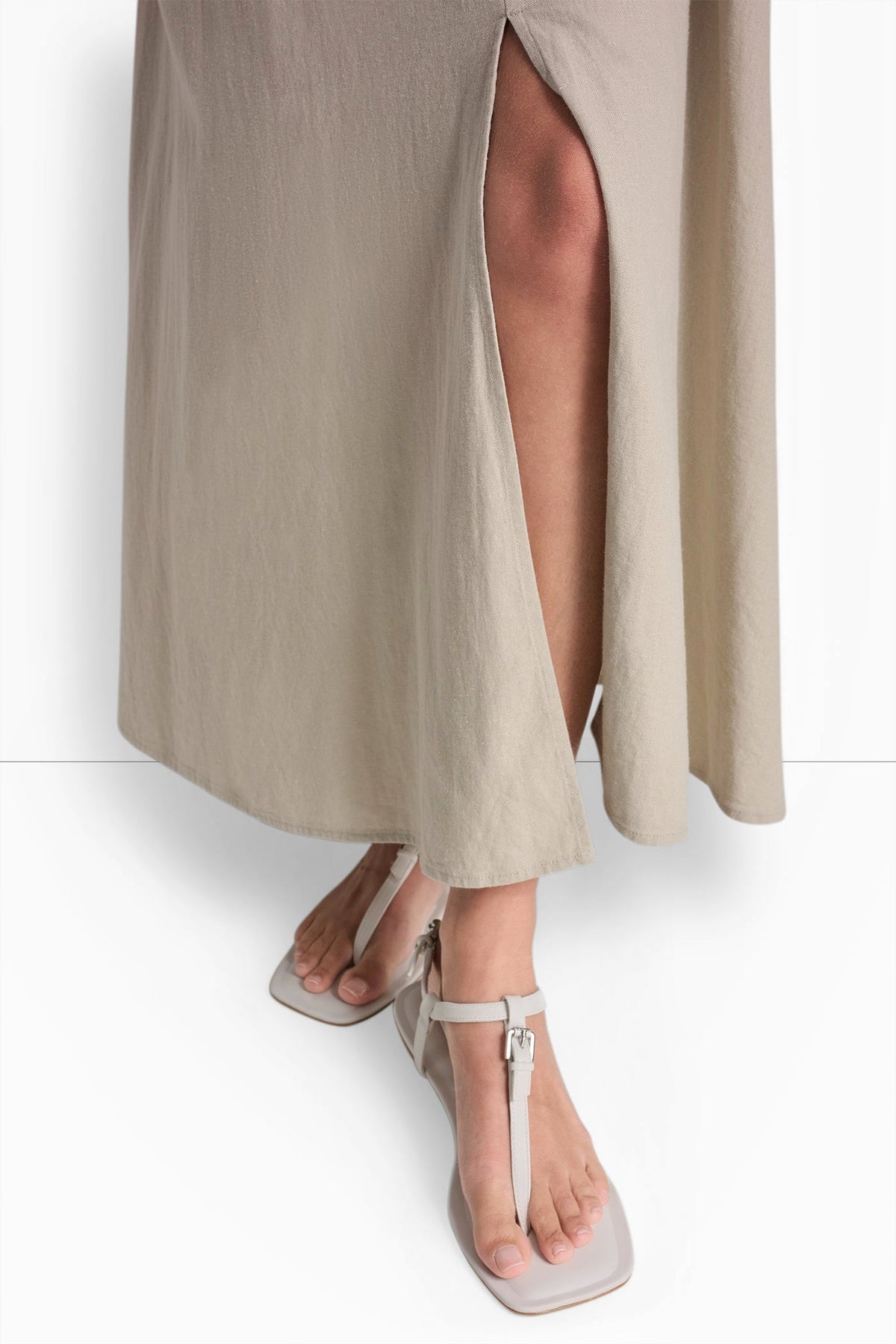 LINEN-BLEND TIE BACK MAXI DRESS