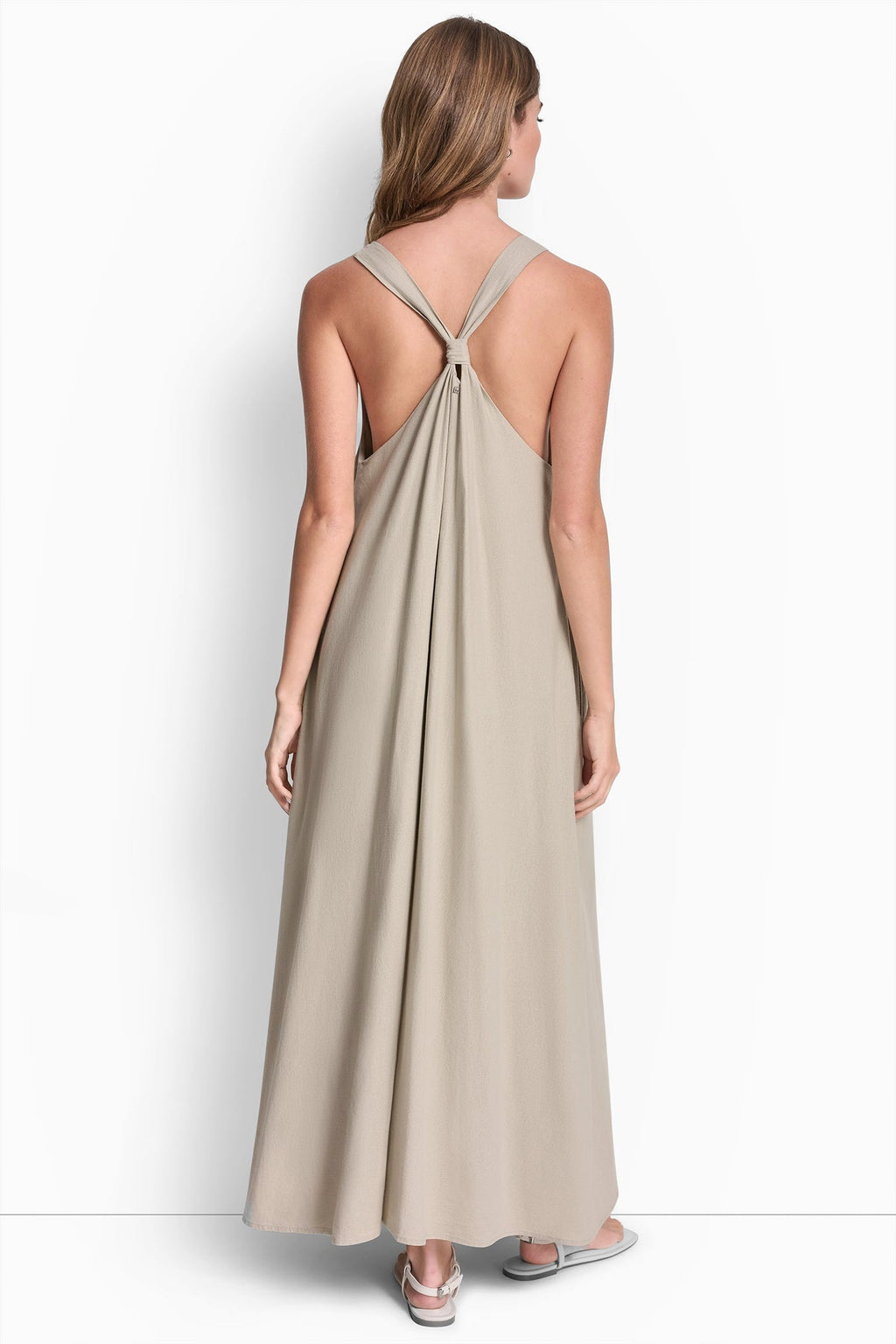 LINEN-BLEND TIE BACK MAXI DRESS