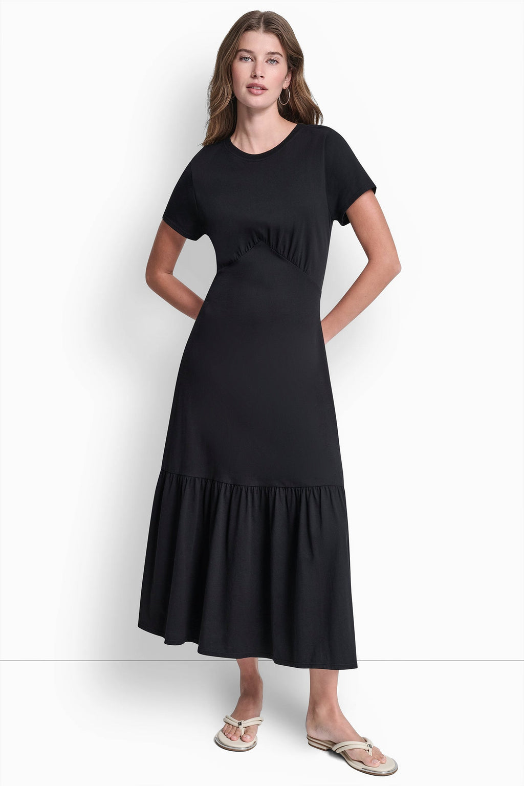 RUCHED BODICE TIERED MAXI DRESS