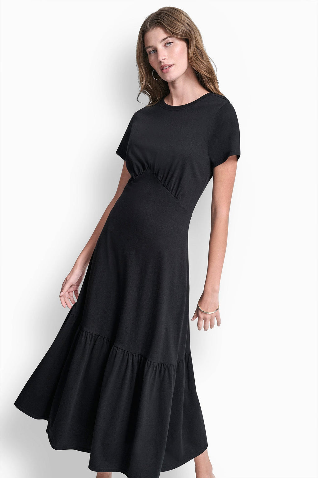 RUCHED BODICE TIERED MAXI DRESS
