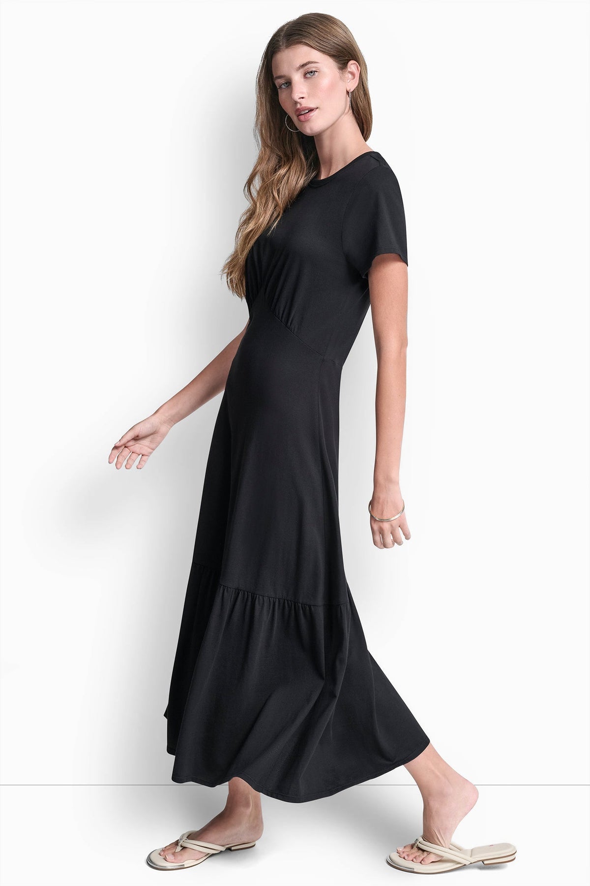 RUCHED BODICE TIERED MAXI DRESS