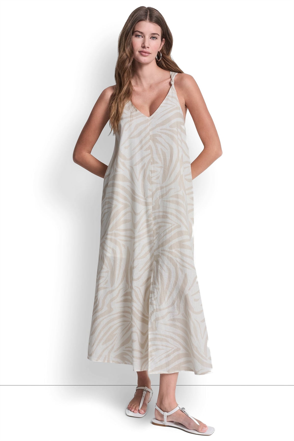 LINEN-BLEND TIE BACK MAXI DRESS