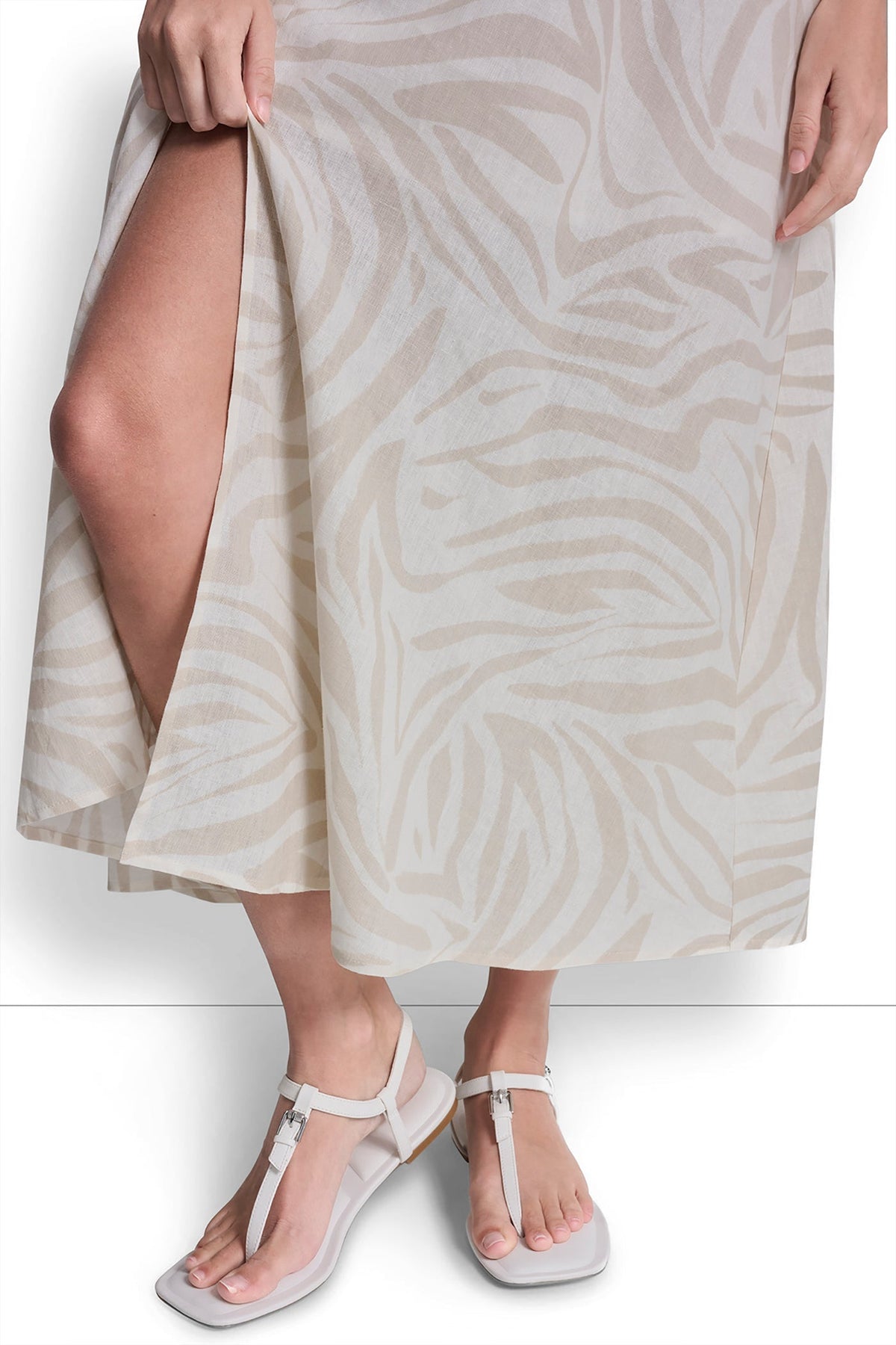 LINEN-BLEND TIE BACK MAXI DRESS